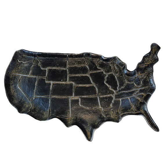 VTG Cast Iron USA Map Tray Rustic 50 States Wall Art Platter Cabincore Americana - Picture 1 of 8